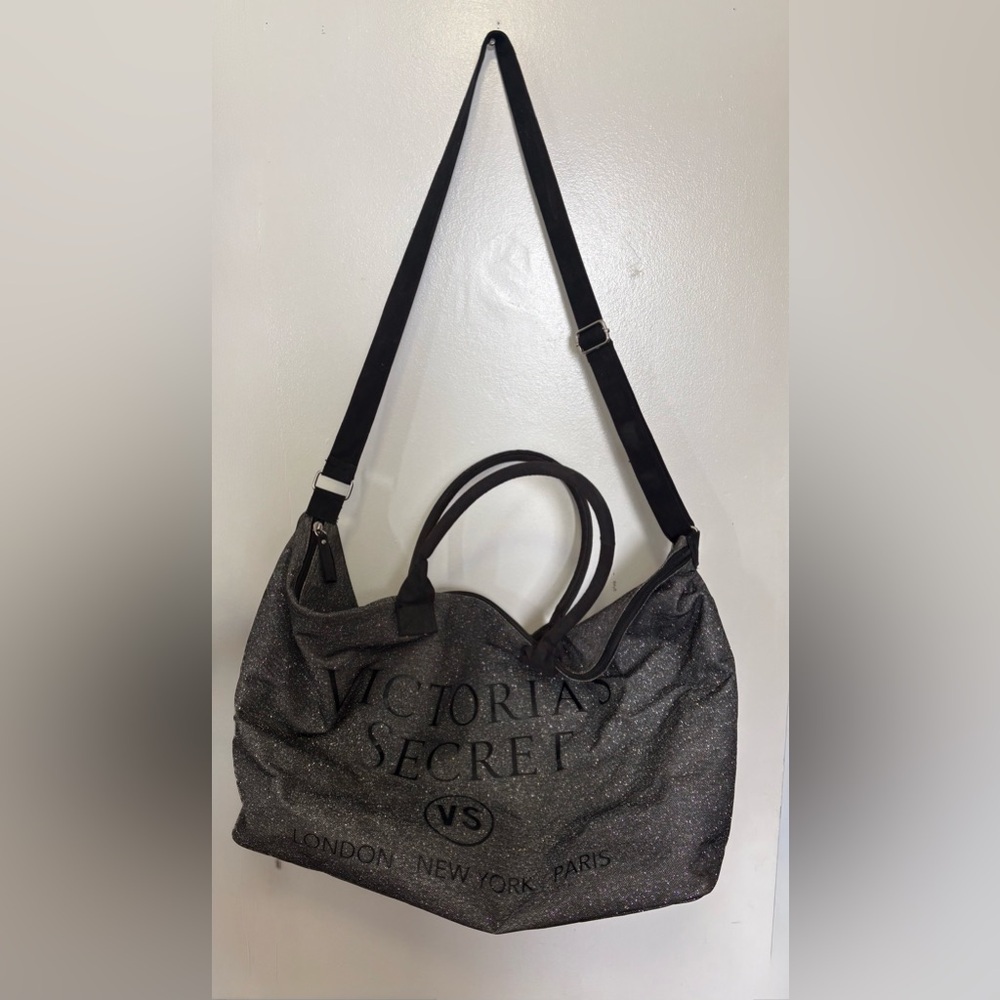 Victoria's Secret Black Glitter Logo Tote/ crossbody Bag